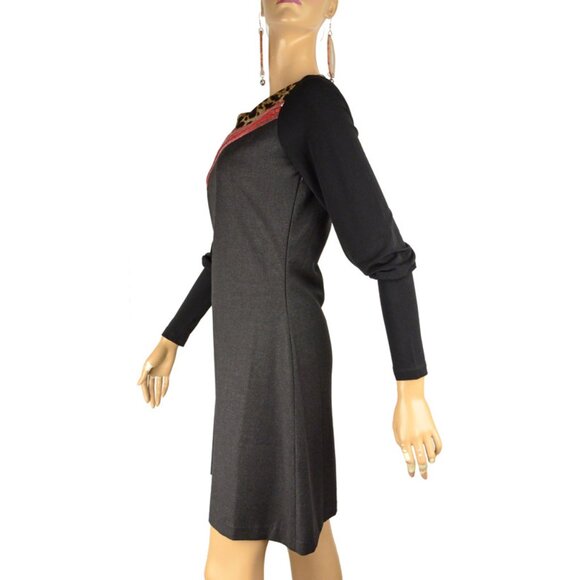 SAVE THE QUEEN DRESS LONG SLEEVE GRAY WITH ANIMAL PRINT ACCENT sz S / SMALL - Picture 4 of 8
